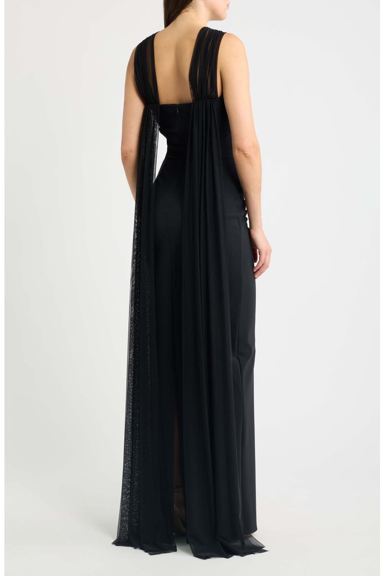 Eridani Illusion Cape Gown, Alternate, color, 37 BLACK