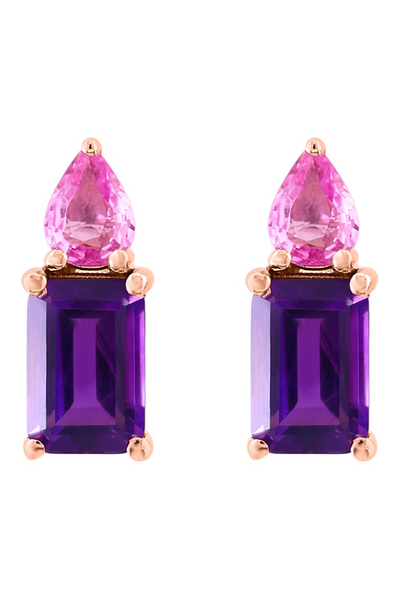 14K Rose Gold Amethyst & Pink Sapphire Stud Earrings, Main, color, PURPLE