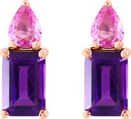 EFFY 14K Rose Gold Amethyst & Pink Sapphire Stud Earrings