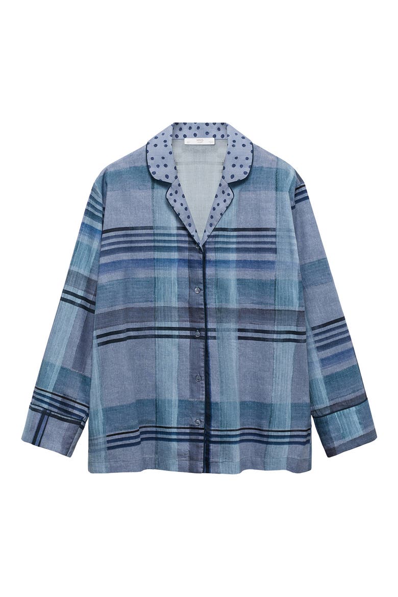 Mixed Print Cotton Pajama Top, Alternate, color, INK BLUE