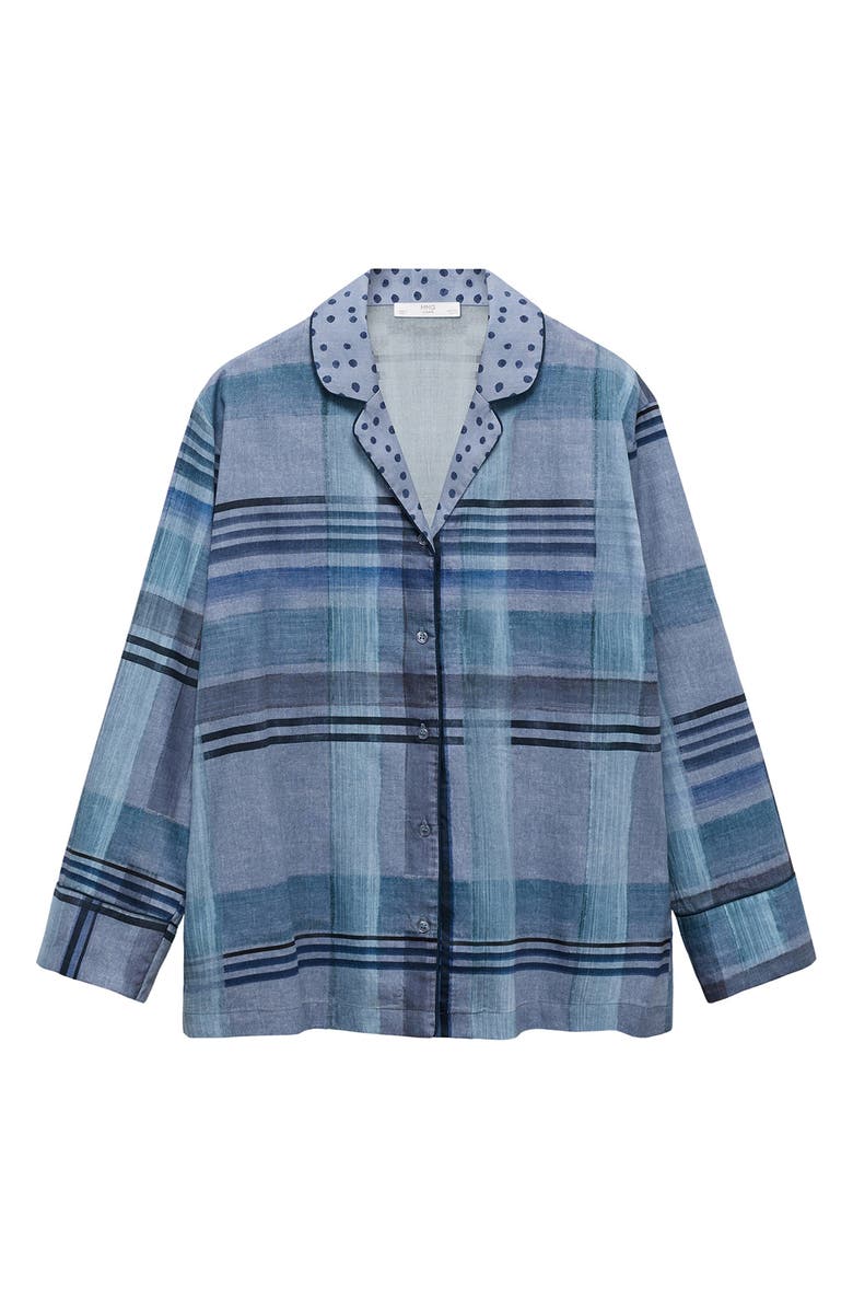 MANGO Mixed Print Cotton Pajama Top, Alternate, color, Ink Blue