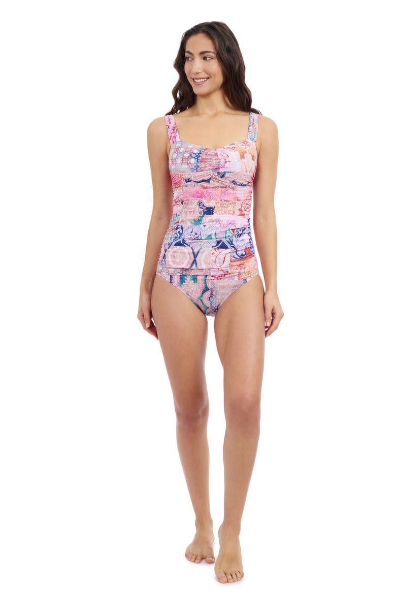 Karma D Cup Center Ruched Tankini, Main, color, MULTI