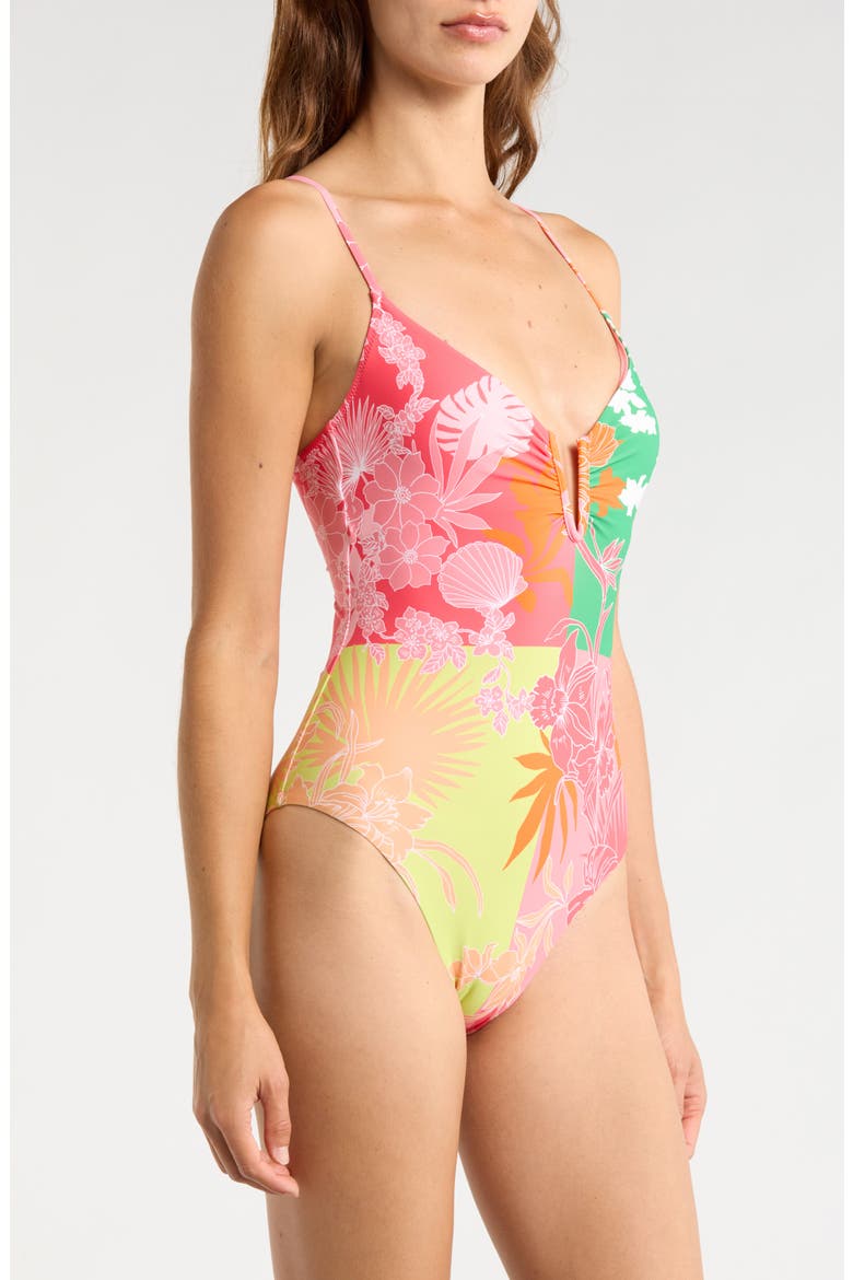 V-Wire One-Piece Swimsuit, Alternate, color, GREEN/ PINK MULTI
