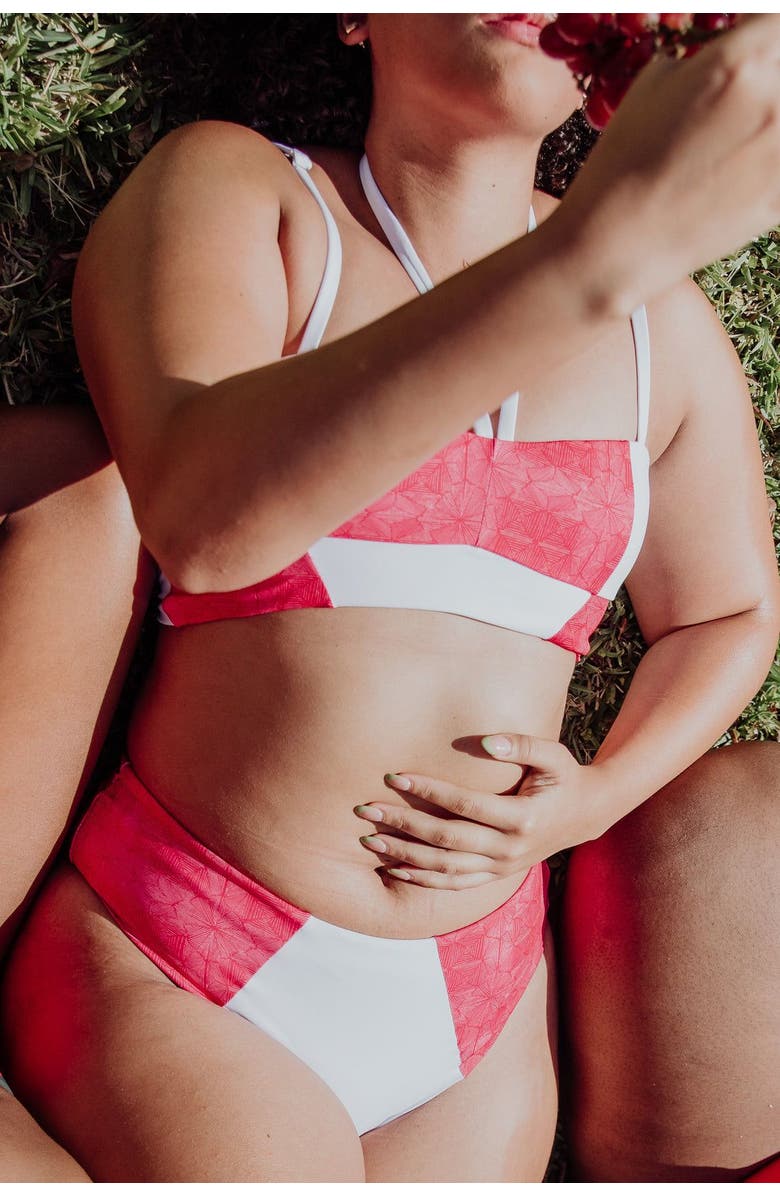Mary Mercedes Massi Bikini Top With Color-Blocked Tile Pattern, Alternate, color, White And Red