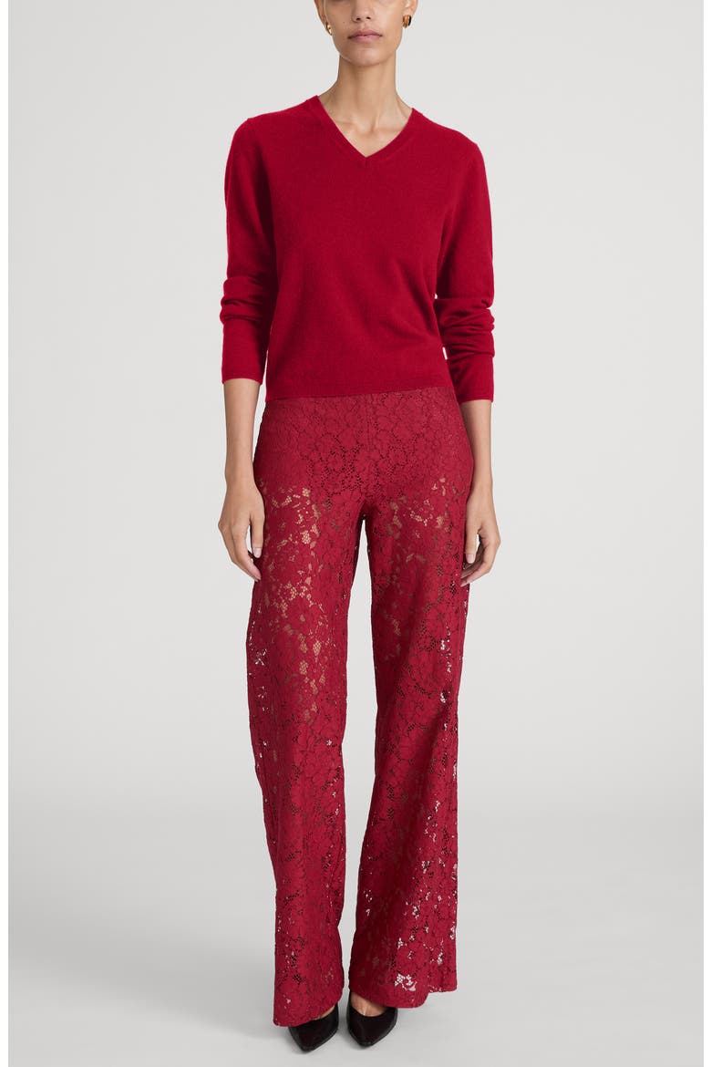 The Lace High Waist Wide Leg Pants, Alternate, color, DEEP RUBY