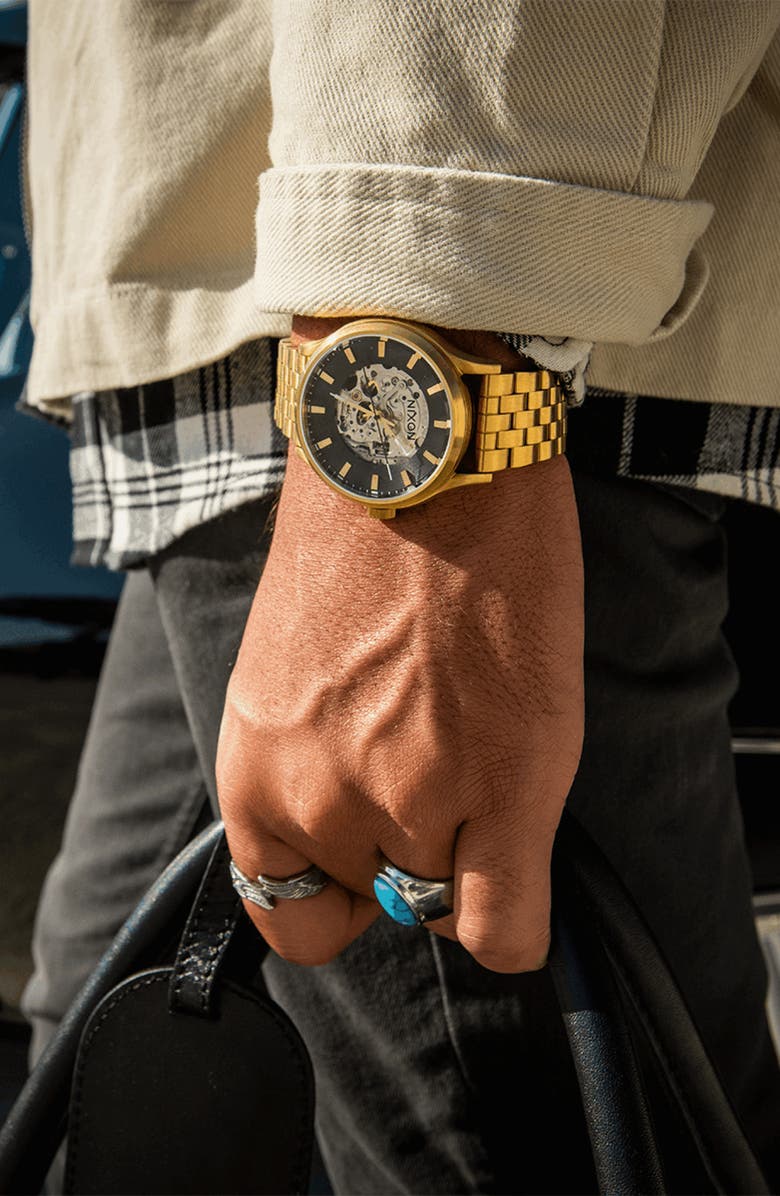 Nixon Spectra Automatic Bracelet Watch, 40mm, Alternate, color, Black / Gold