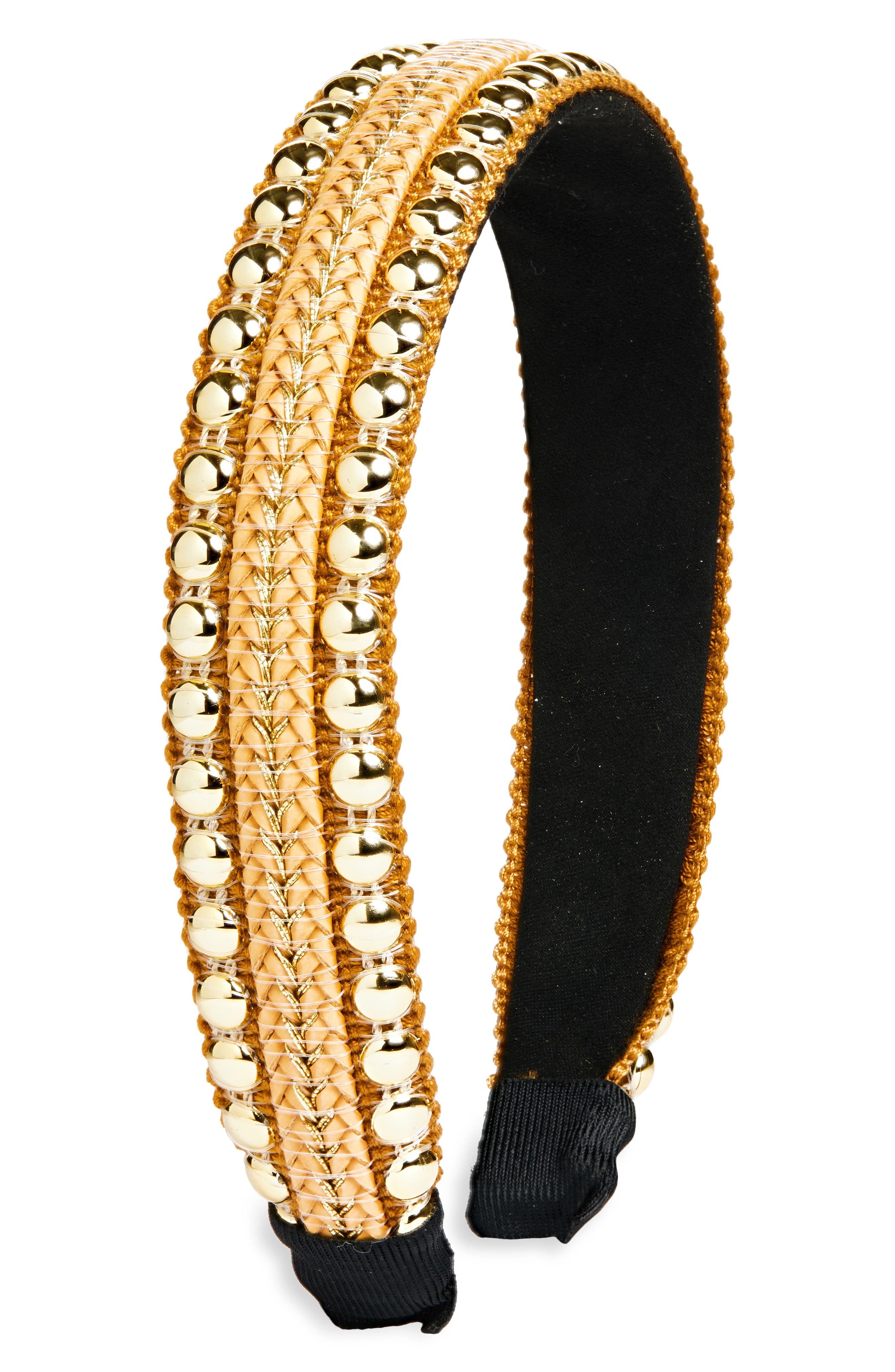 Tasha Studded Woven Headband in Gold 