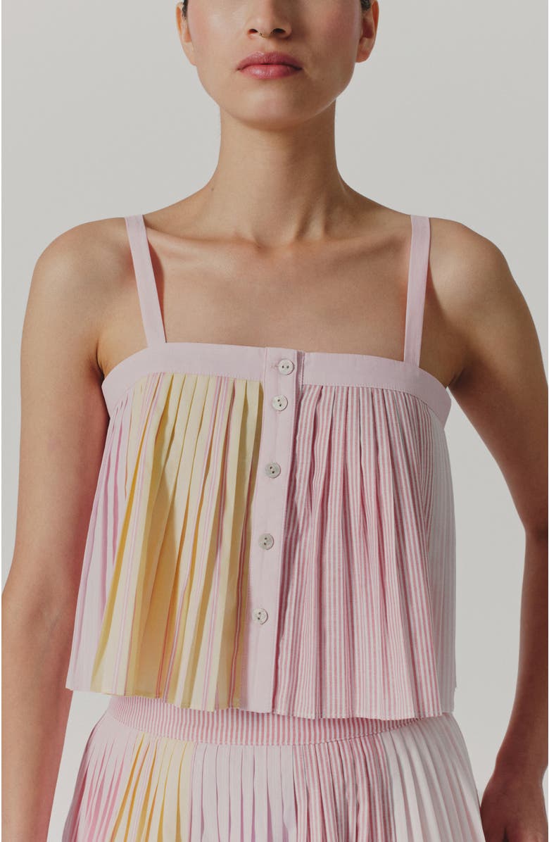 De Loreta Gabriela Spaghetti Strap Pleat Cotton Top, Main, color, Mix Lines Rosa