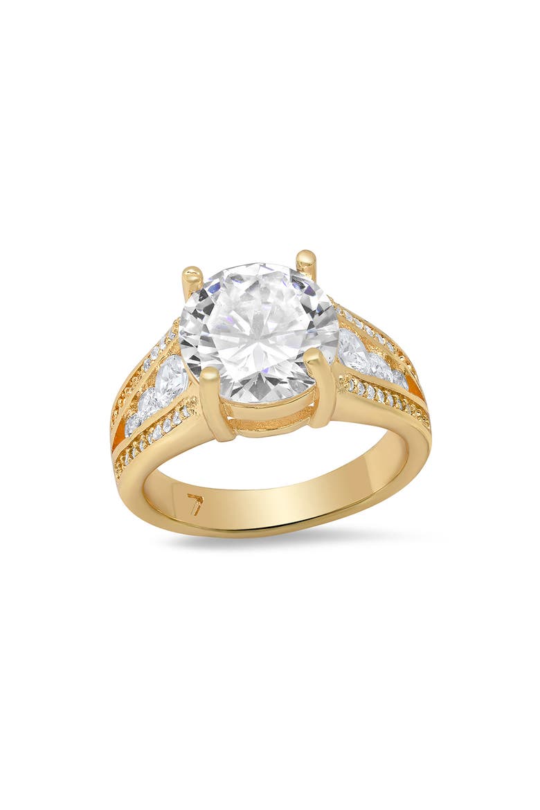 Round Cut Simulated Diamond Pavé Ring, Main, color, GOLD