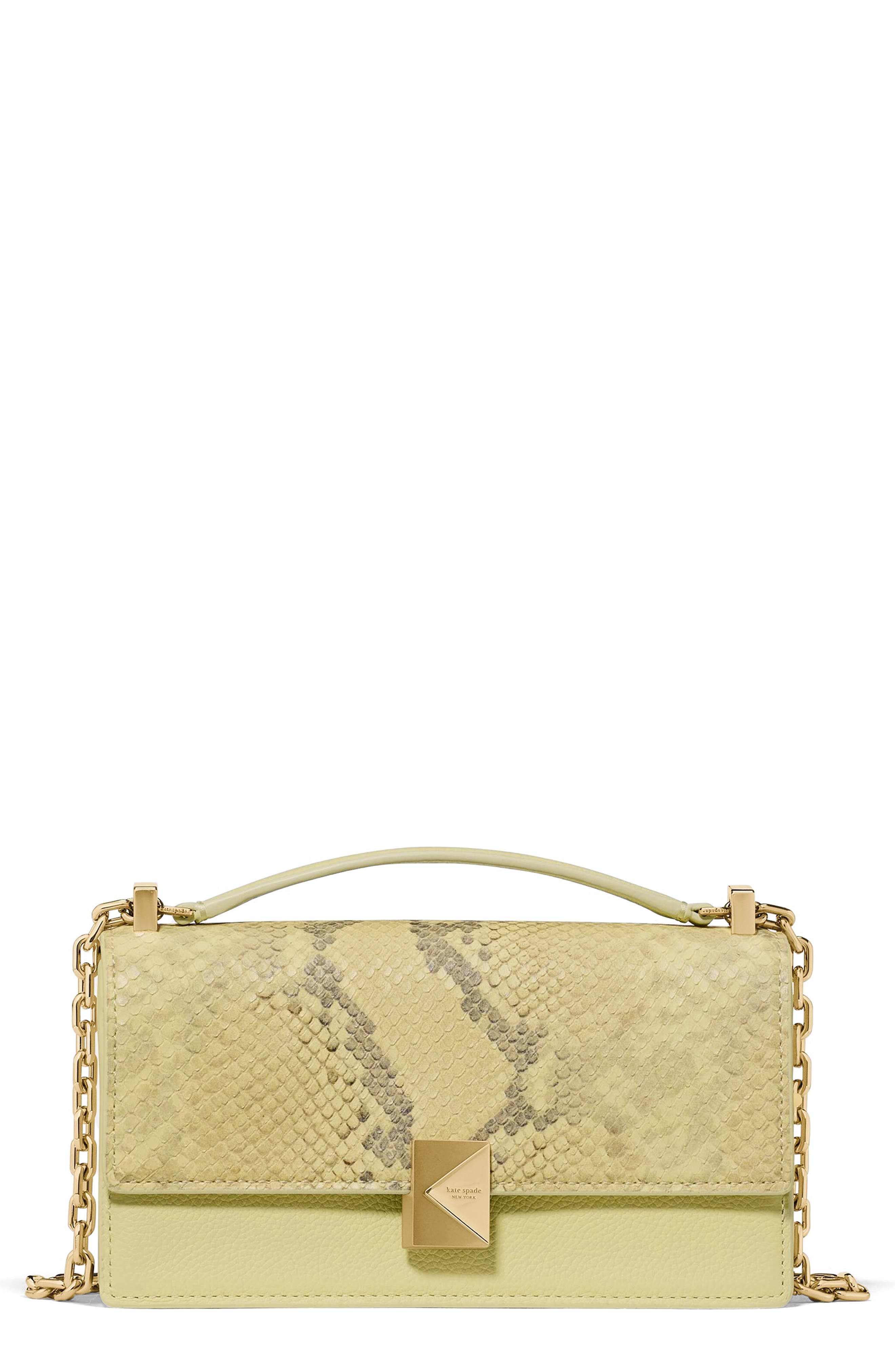 Kate Spade New York deco mixed media convertible leather crossbody bag, Main, color, Pale Citron