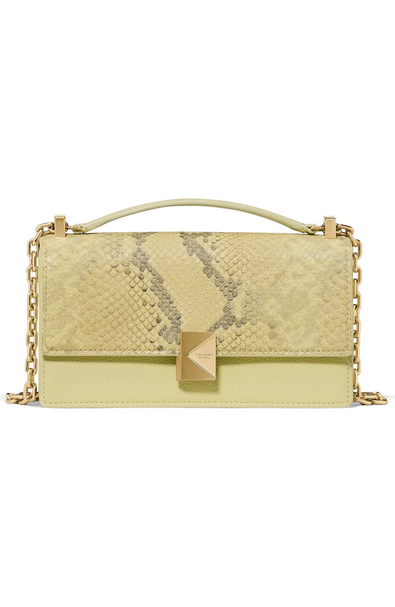 Kate Spade New York deco mixed media convertible leather crossbody bag, Main, color, Pale Citron