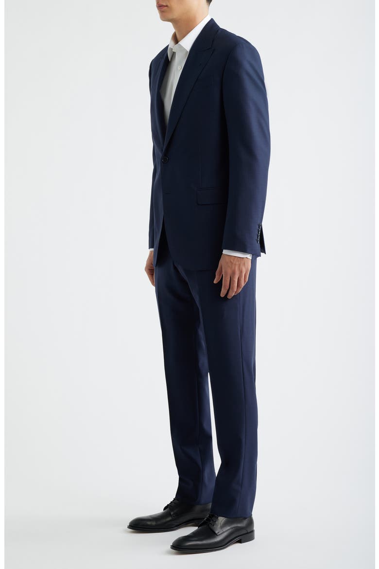 Navy Microcheck Virgin Wool Peak Lapel Suit, Alternate, color, NAVY