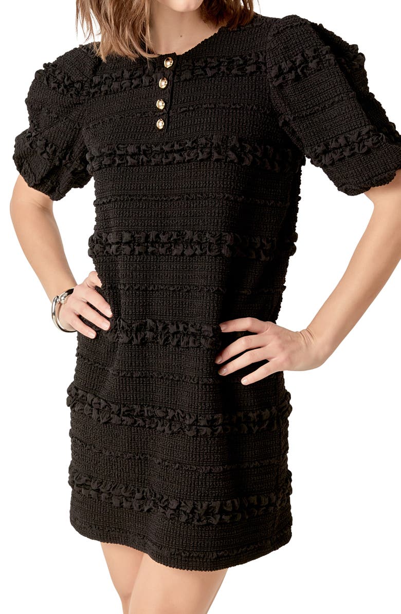 English Factory Smocked Minidress, Alternate, color, Black