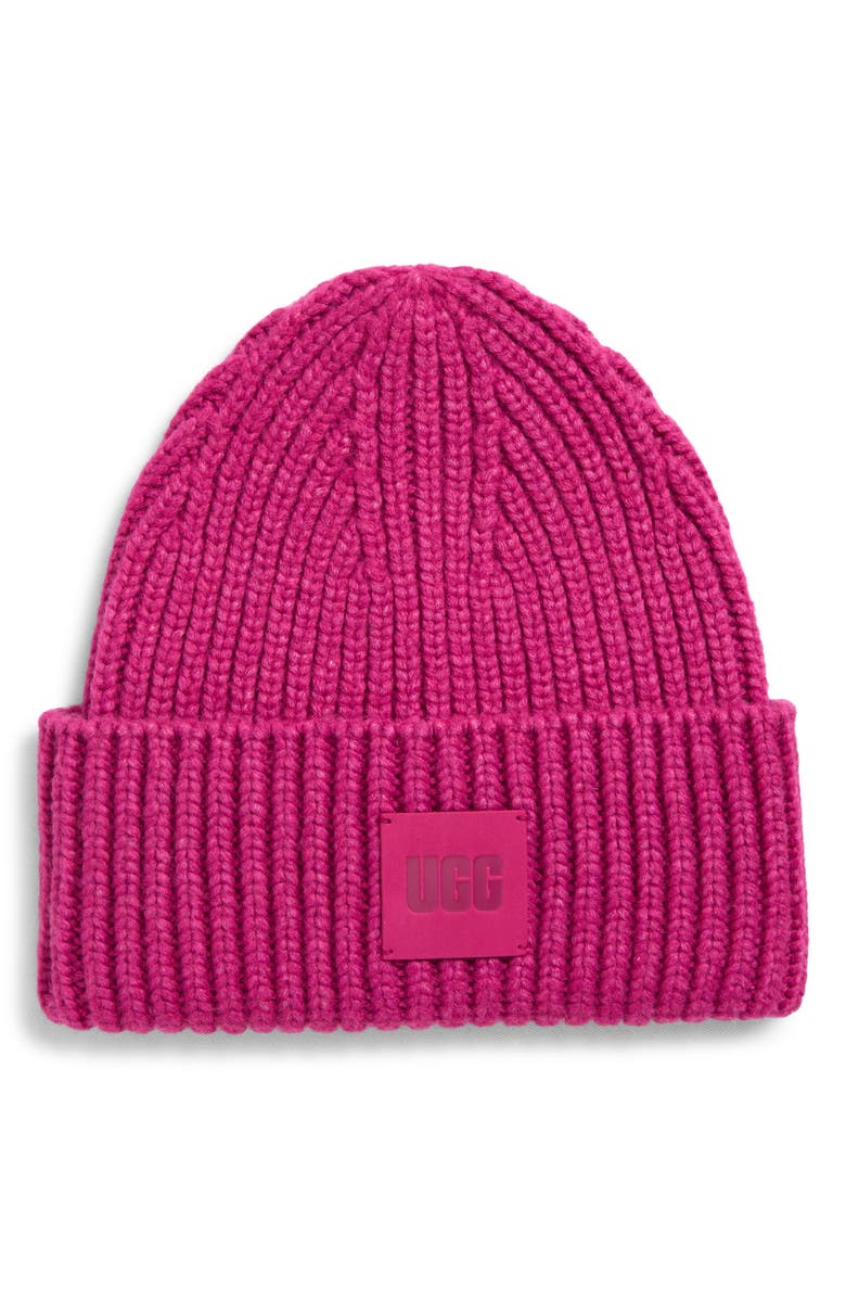 UGG<sup>®</sup> Chunky Ribbed Beanie, Main, color, Chroma Pink