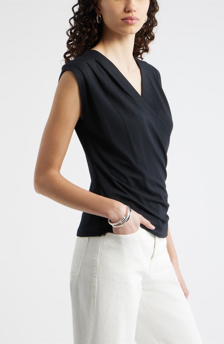 Nordstrom Pleated Faux Wrap Cap Sleeve Top, Alternate, color, Black