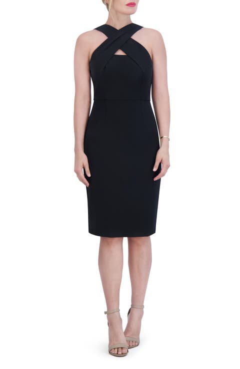 Cross Neck Cocktail Sheath Dress