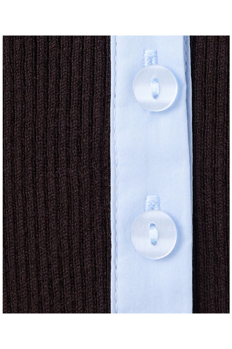 Contrast Collar Short Sleeve Rib Sweater, Alternate, color, CHOCOLATE