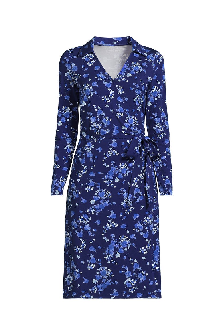 Cotton Modal Collared Wrap Dress, Alternate, color, Deep Sea Navy Poetic Floral