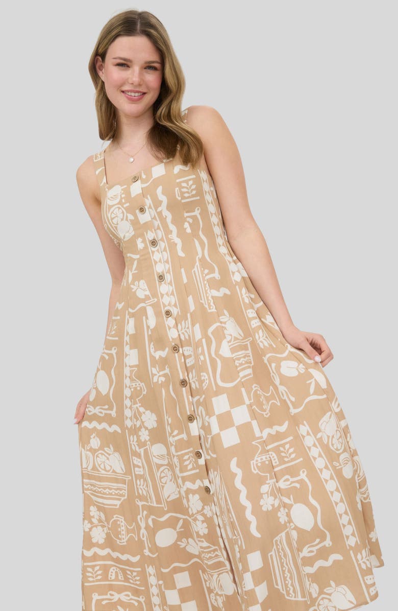 Blu Pepper Mixed Print Midi Sundress, Alternate, color, Khaki