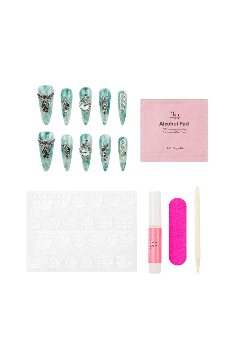 3H Nails Emerald Elegance Luxury Handmade Press On Nails, Alternate, color, Aquamarine