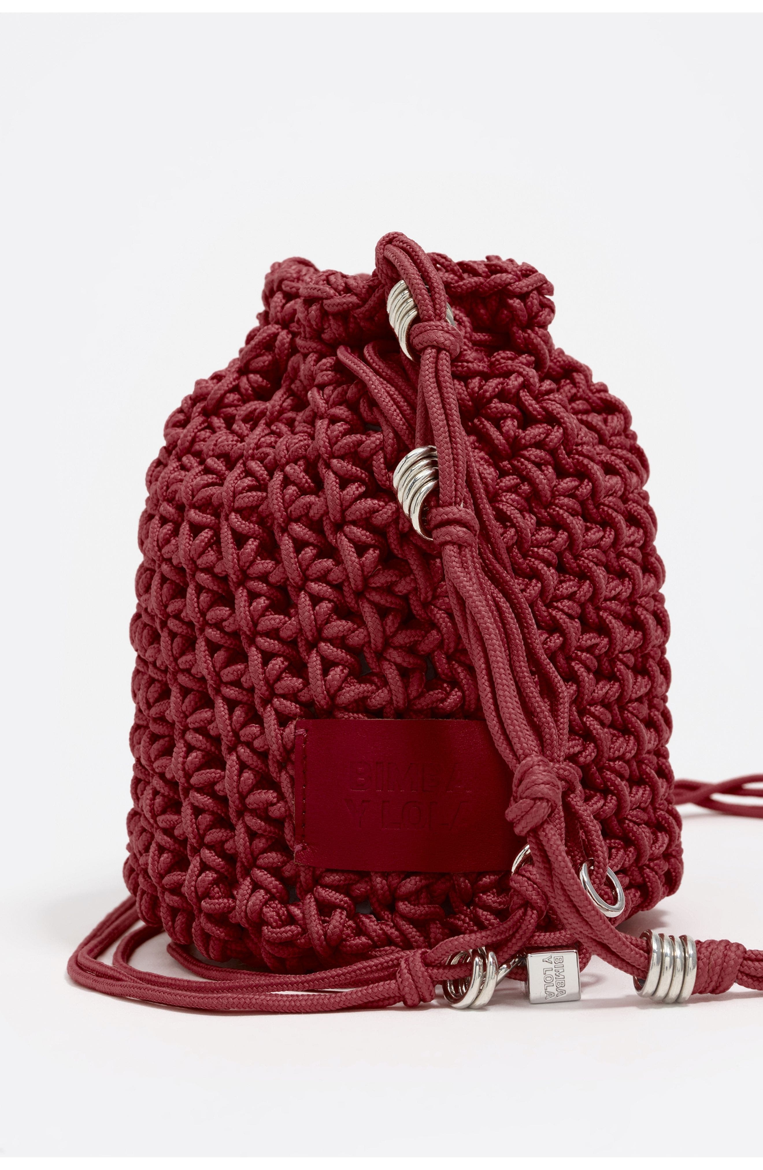 Bimba y Lola Mini Braided Bucket Bag, Alternate, color, Garnet