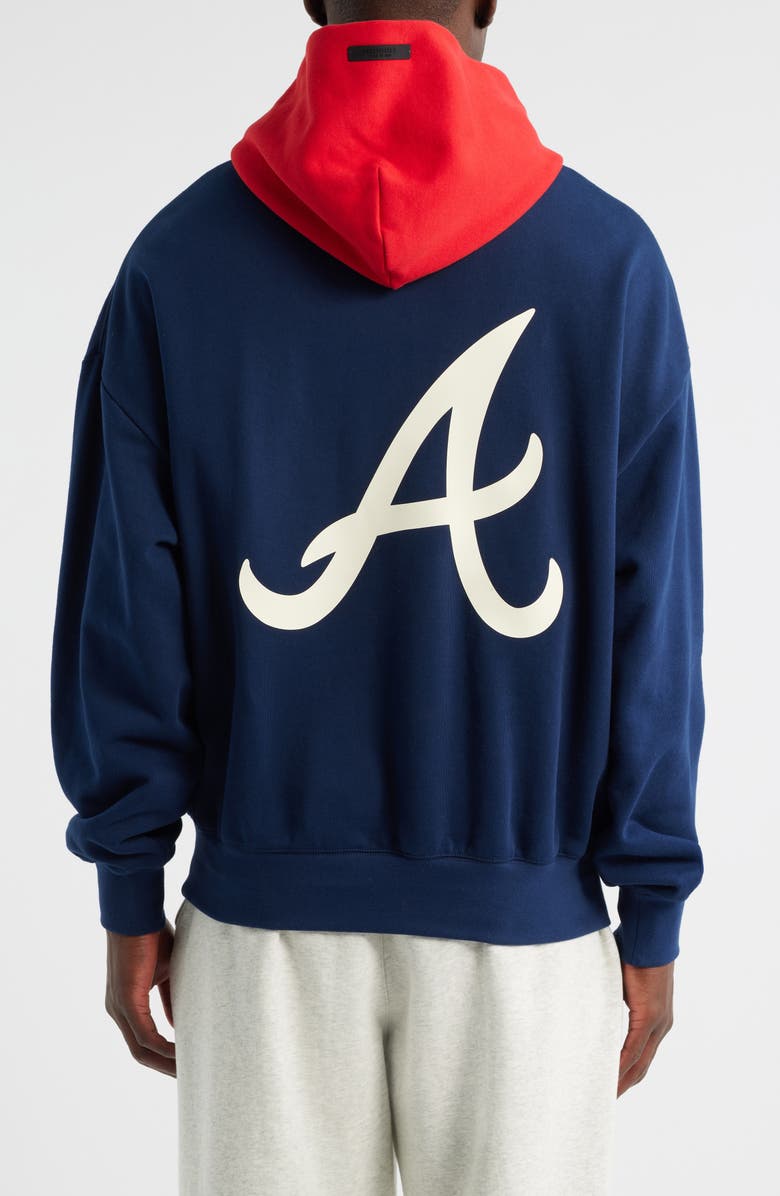 Fear of God Essentials Braves Sport Fit Cotton Hoodie, Alternate, color, Navy/ Red
