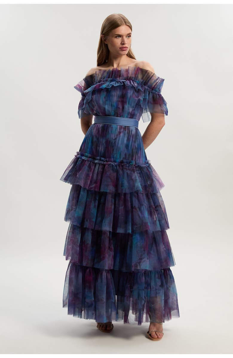 Karen Millen Floral Tulle Off Shoulder Maxi Dress, Main, color, Floral