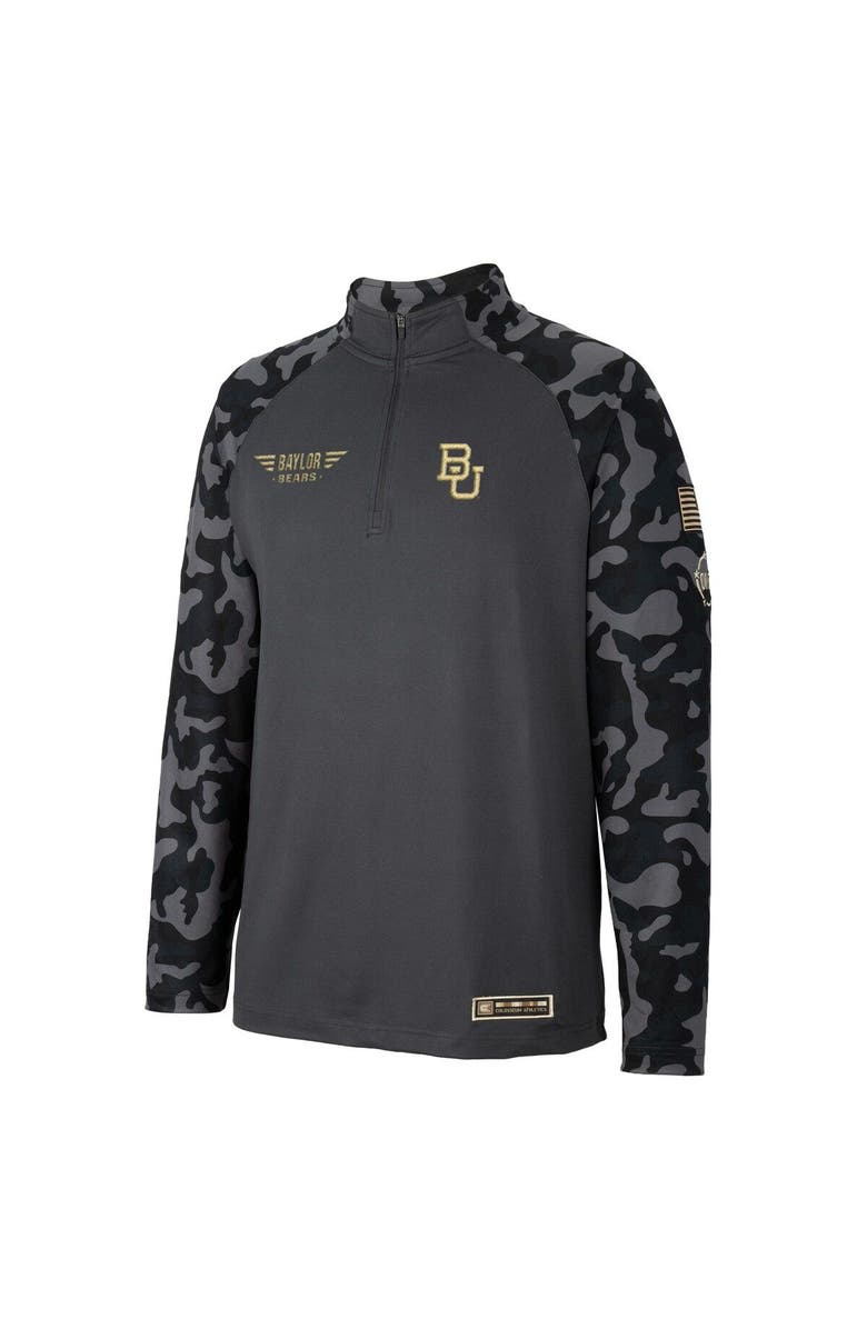 COLOSSEUM Men's Colosseum Charcoal Baylor Bears OHT Military Appreciation Long Range Raglan Quarter-Zip Jacket, Alternate, color,