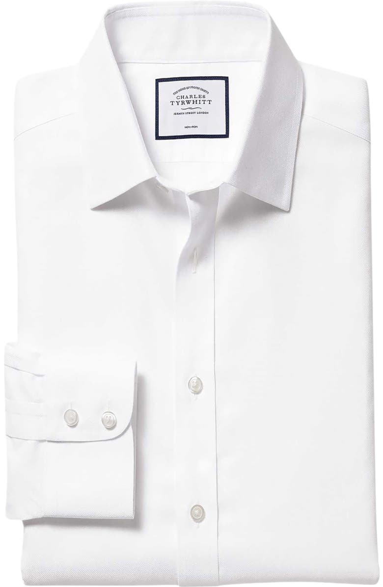 Charles Tyrwhitt Non-Iron Royal Oxford Slim Fit Shirt Double Cuff, Main, color, White