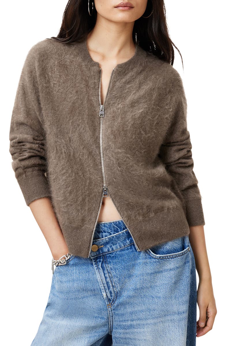 AllSaints Rebel Zip Cashmere Cardigan, Alternate, color, 