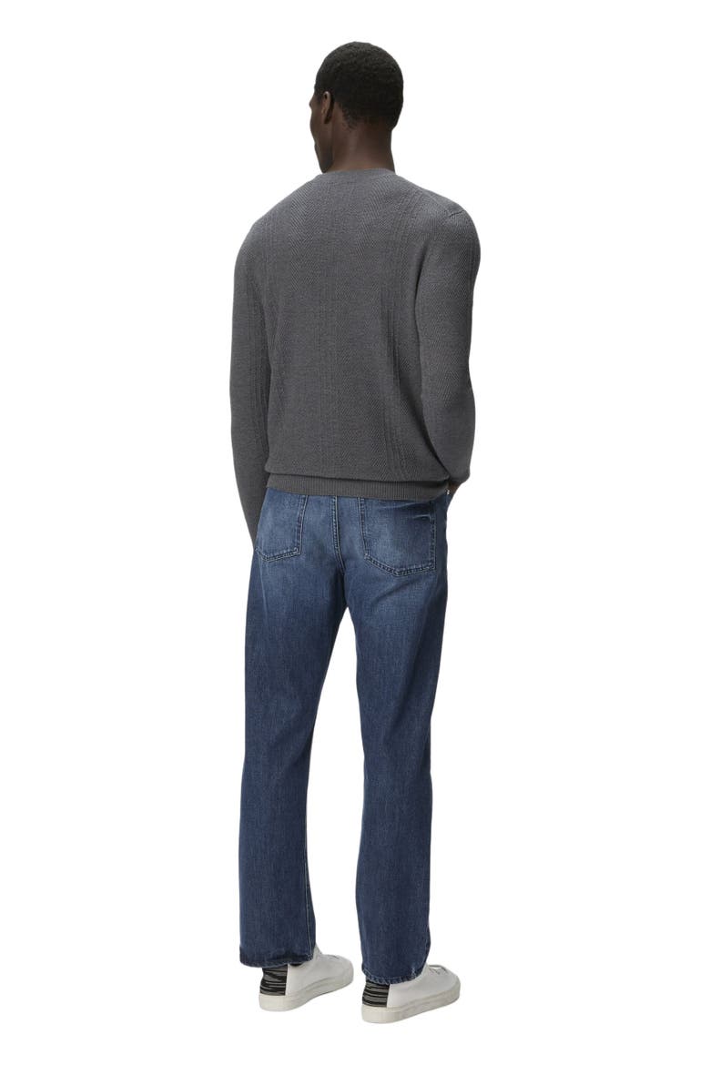 Crew Neck Sweater In Wool With Chevron Pattern, Alternate, color, Grey