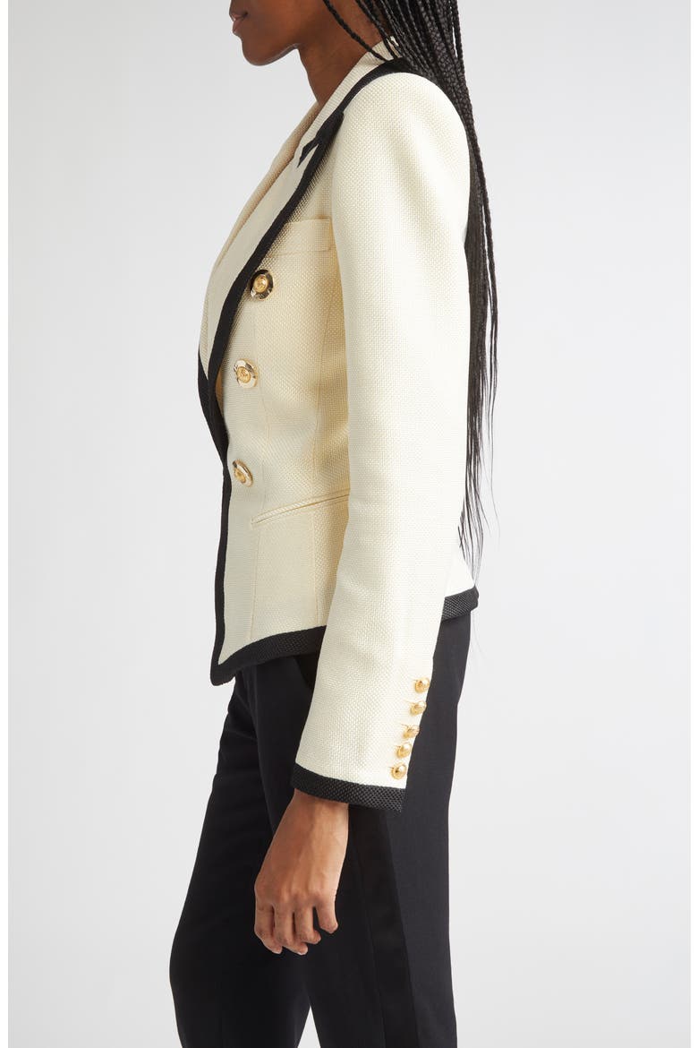 Two-Tone Basket Weave Fitted Jacket, Alternate, color, GAB CREAM/ BLACK