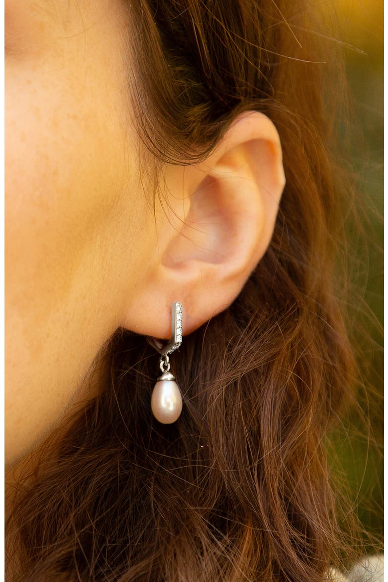 Freshwater Pearl Drop Huggie Hoop Earrings, Alternate, color, SILVER
