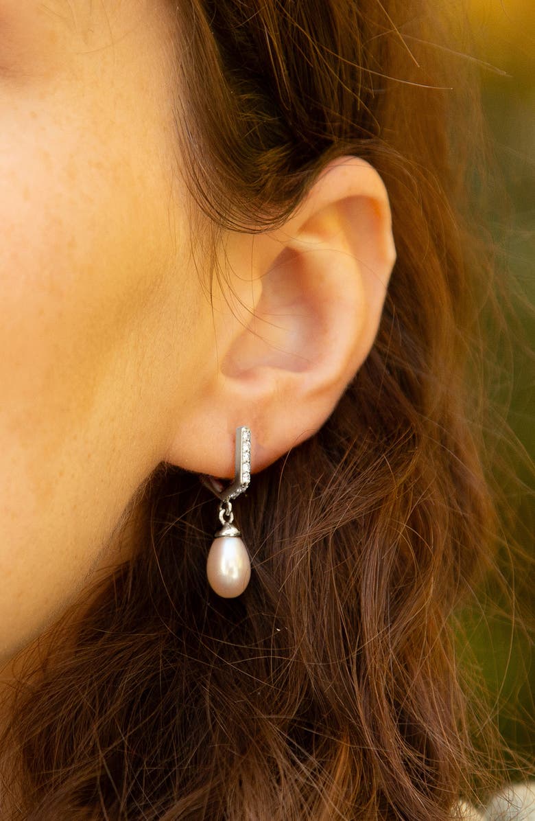 Monica Rich Kosann Freshwater Pearl Drop Huggie Hoop Earrings, Alternate, color, Silver