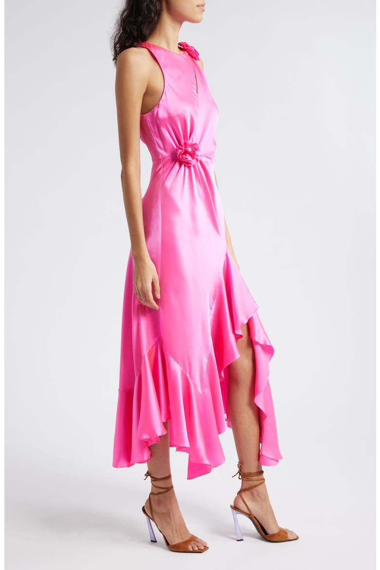 Cates Rosette & Ruffle Detail Silk Dress, Alternate, color, ELECTRIC PINK