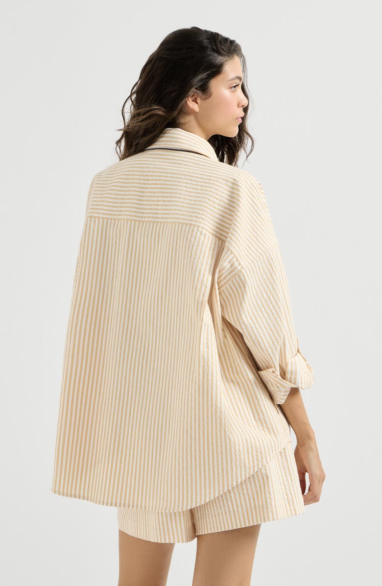 Brunello Cucinelli Striped seersucker shirt, Alternate, color, Yellow