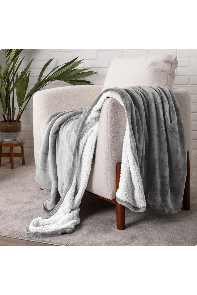 Reversible Plush Fleece Throw Blanket, Alternate, color, Light Grey
