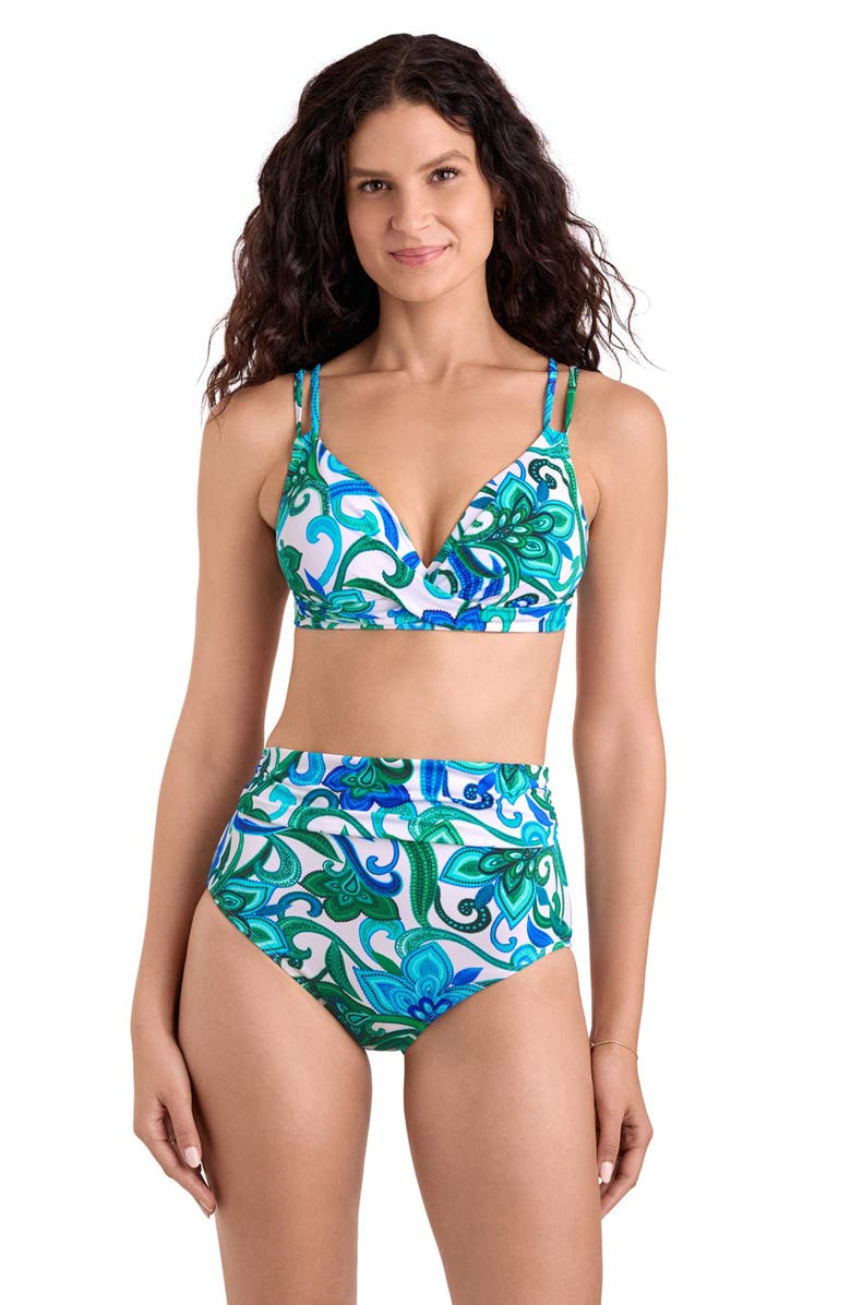 ShapeSolver Clare Twist Double-Strap Underwire Bralette Swimsuit Top, Main, color, Imperial Paisley