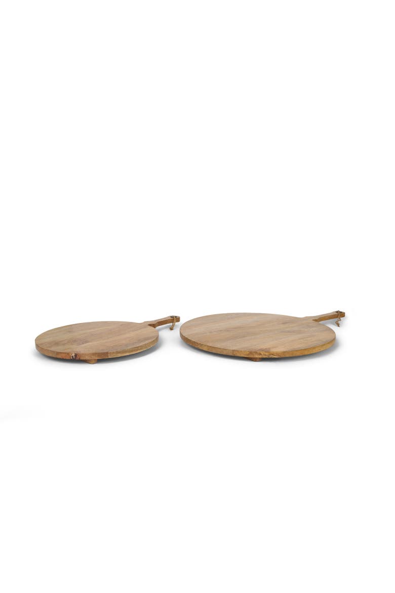 Karana Natural Solid Wood Round Serving Boards, Main, color, Brown