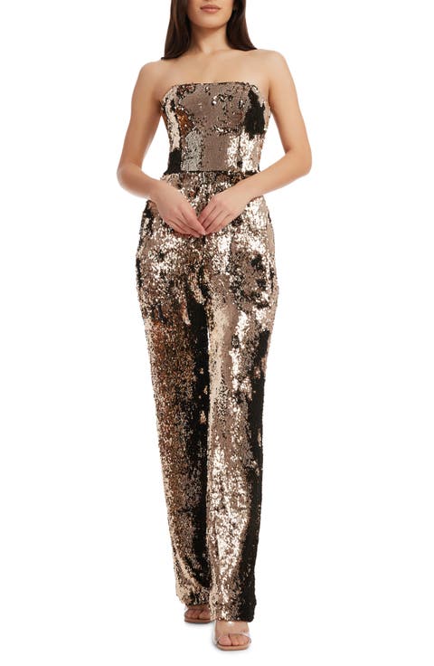 Andy Sequin Strapless Jumpsuit