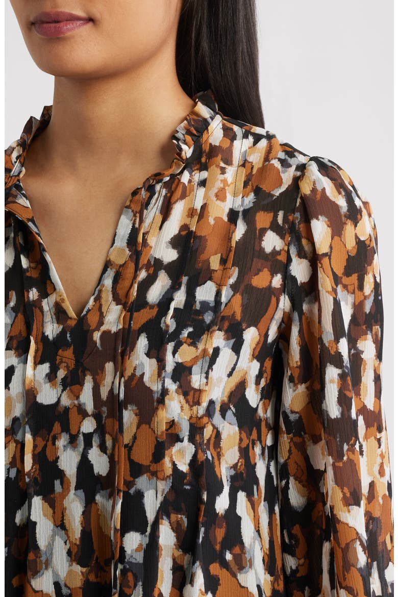 Pintuck Long Sleeve Dress, Alternate, color, BROWN MULTI