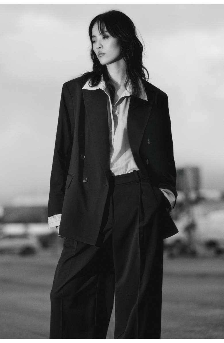 H&M Oversized Twill Blazer, Alternate, color, Dark Gray