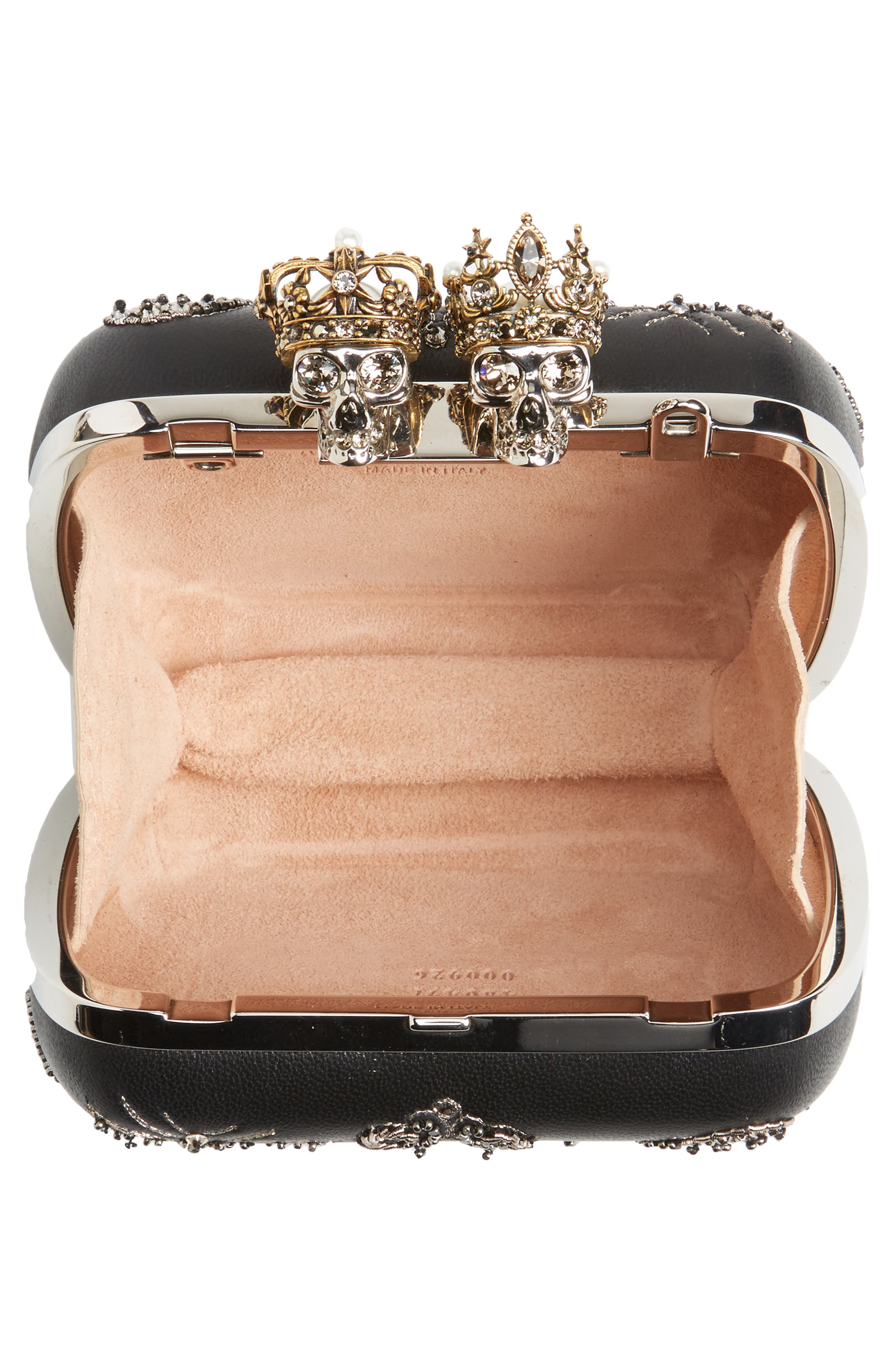 McQueen Alexander McQueen Embellished Kiss Lock Mini Clutch, Alternate, color, 