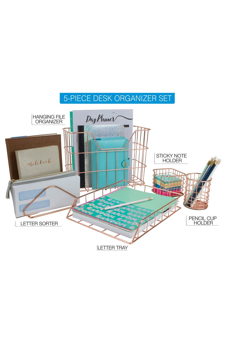 SORBUS Copper Wire Metal Desk Organizer 5-Piece Set, Alternate, color, Copper