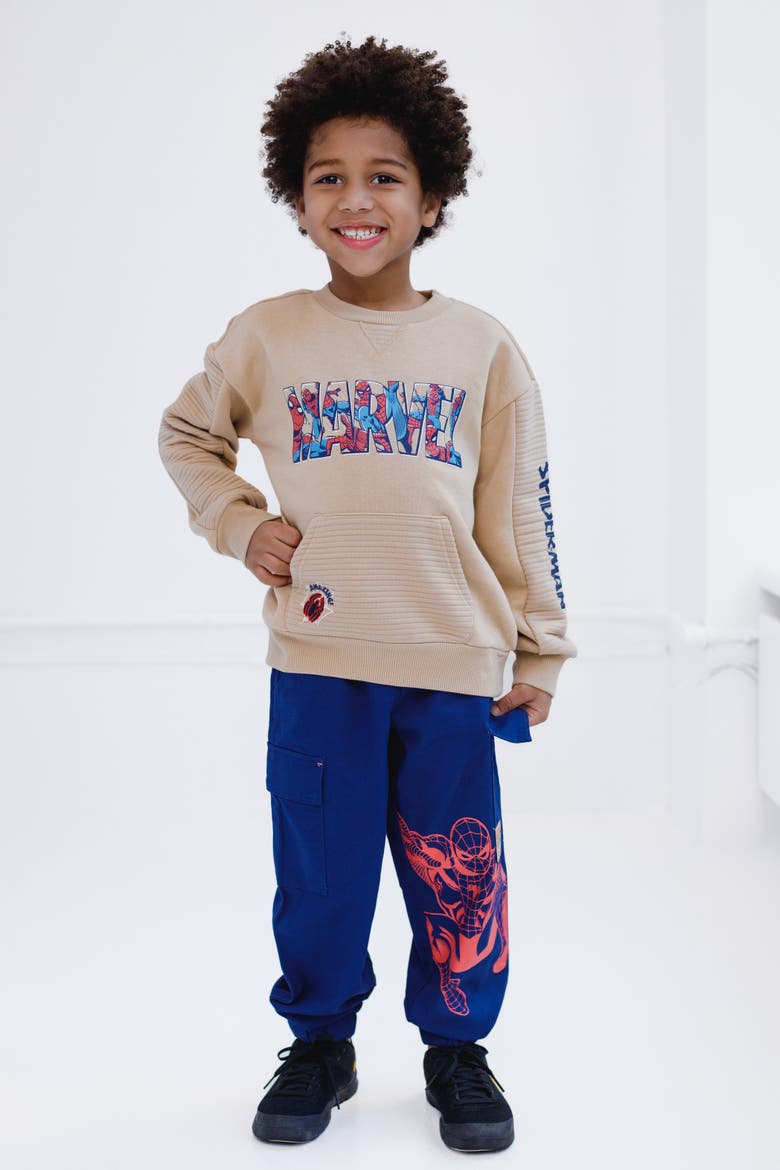 Spider-Man 2-Piece Fleece Sweatshirt and Pants Set, Alternate, color, Spider Man Beige Navy