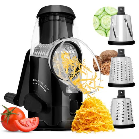 Rotary Cheese Grater Slicer in Black with 3 Drum Blades