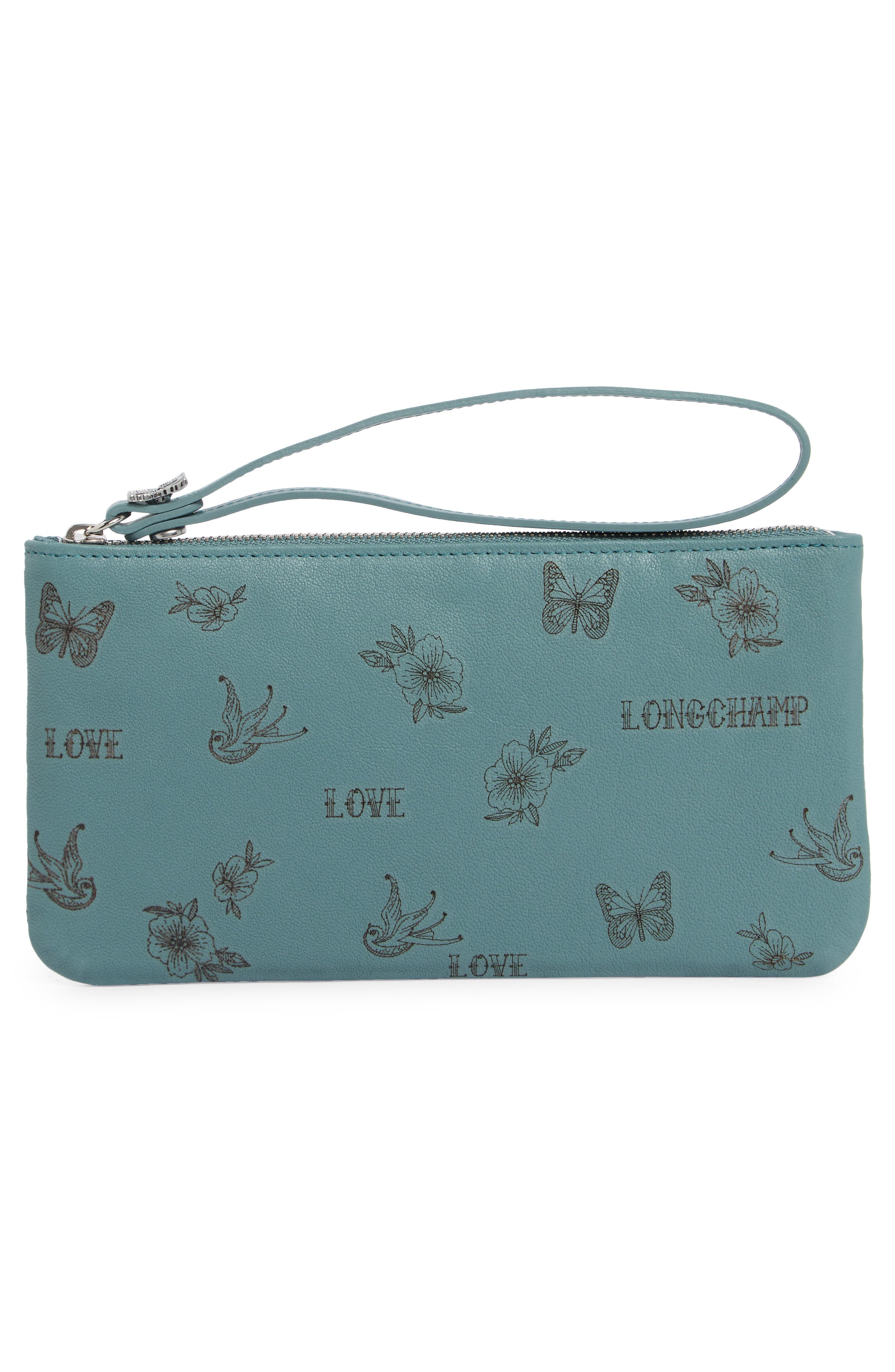 Longchamp Le Pliage Cuir Tattoo Wristlet, Alternate, color, Turquoise
