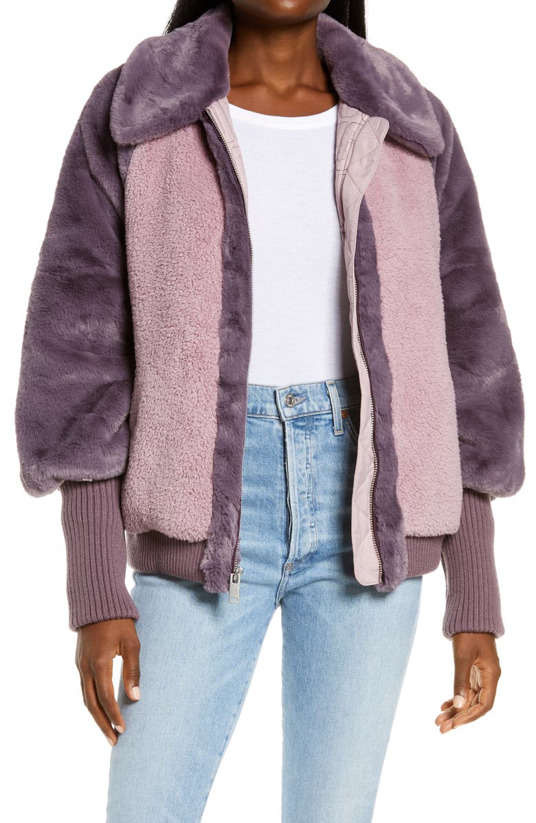 UGG<sup>®</sup> Augusta Faux Fur & Faux Shearling Baseball Jacket, Main, color,