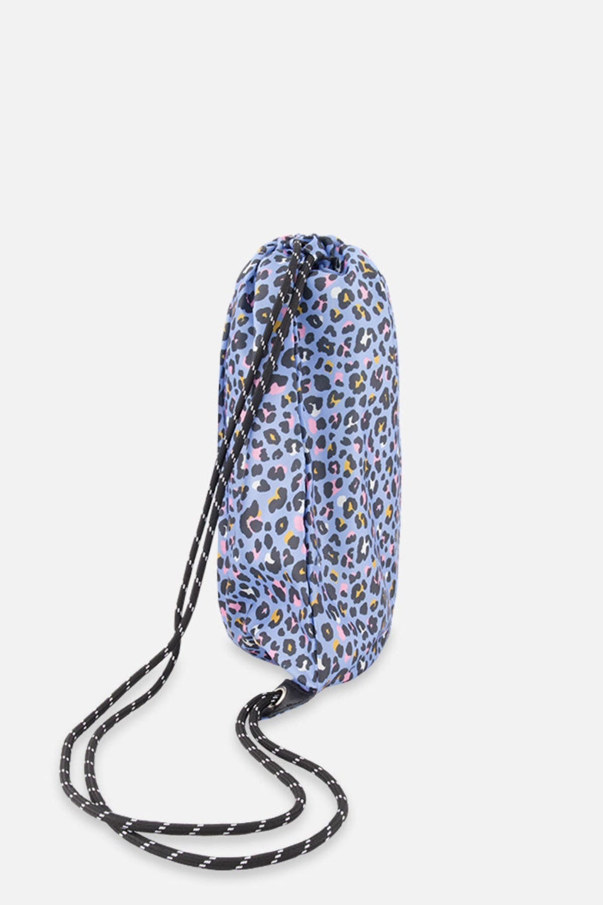 Deux par Deux Leopard Practical Lightweight Spacious Drawstring Bag, Alternate, color, Blue Leopard Print