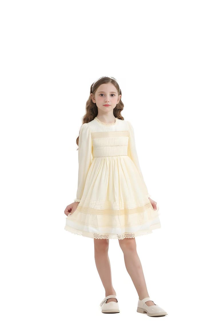 Pintuck & Lace Dress, Alternate, color, White